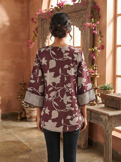Wine Purple Floral Cotton Top