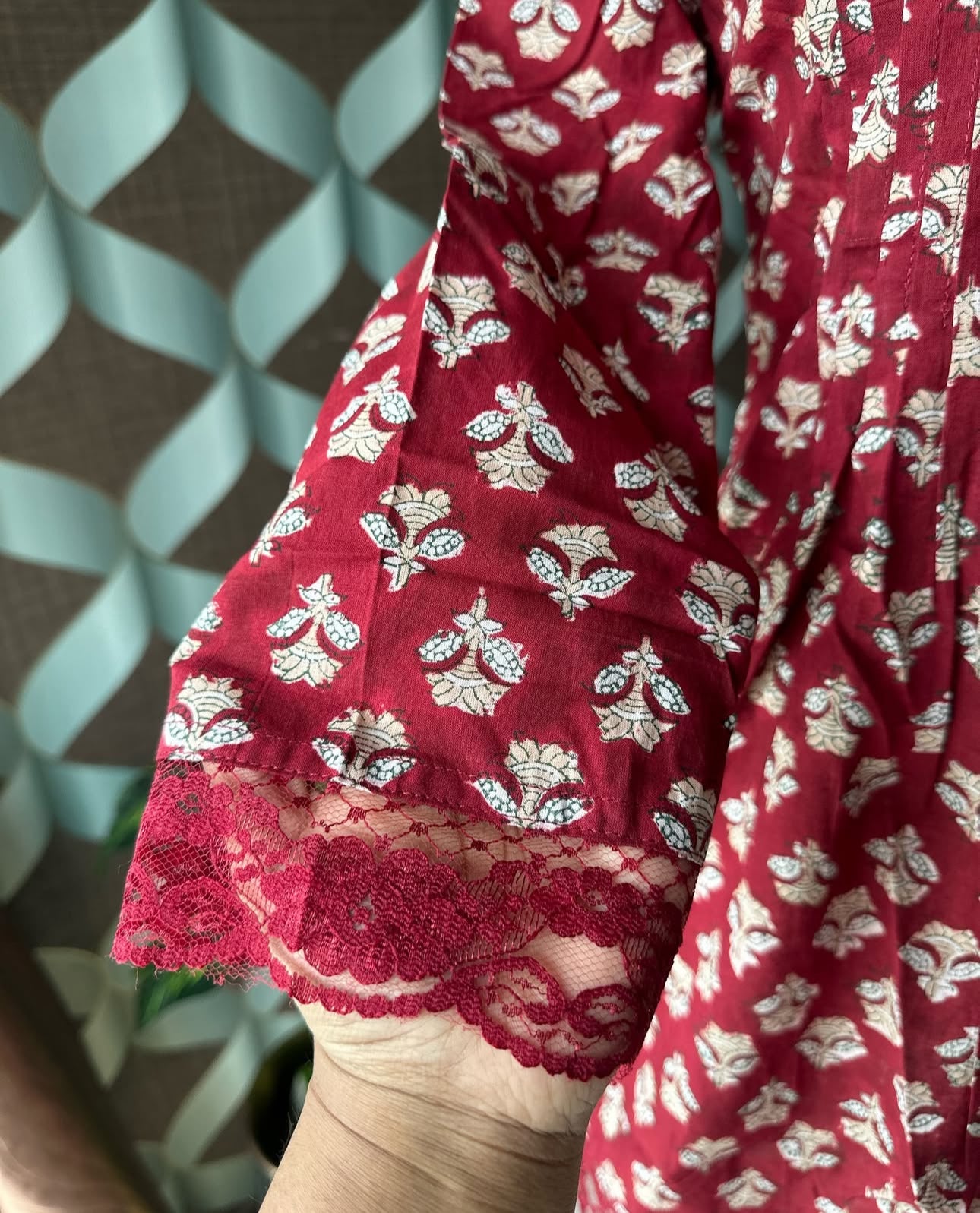 Maroon Floral Printed Cotton Peplum Top