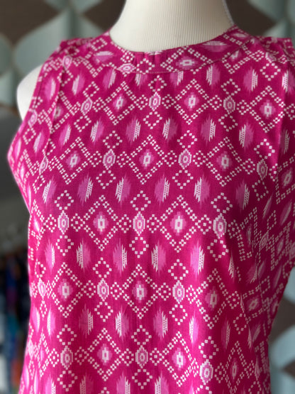 Blush & White Ikkat Halter Cotton Kurta