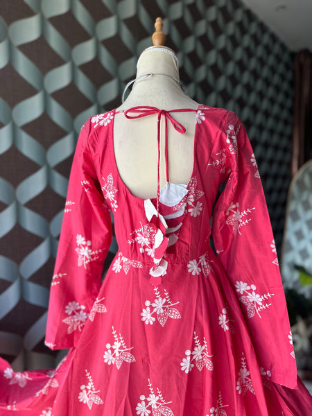 Pink& White Floral Anarkali