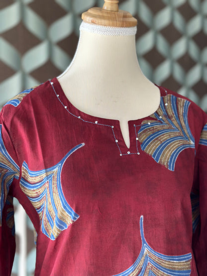 Maroon Printed Cotton Short Top