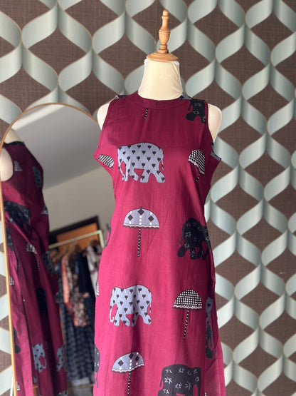 Burgundy Elep Cotton Halter Neck