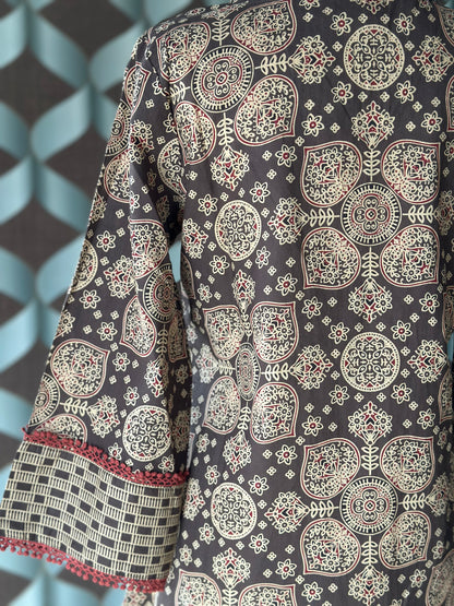 Dark Brown Floral Cotton Top