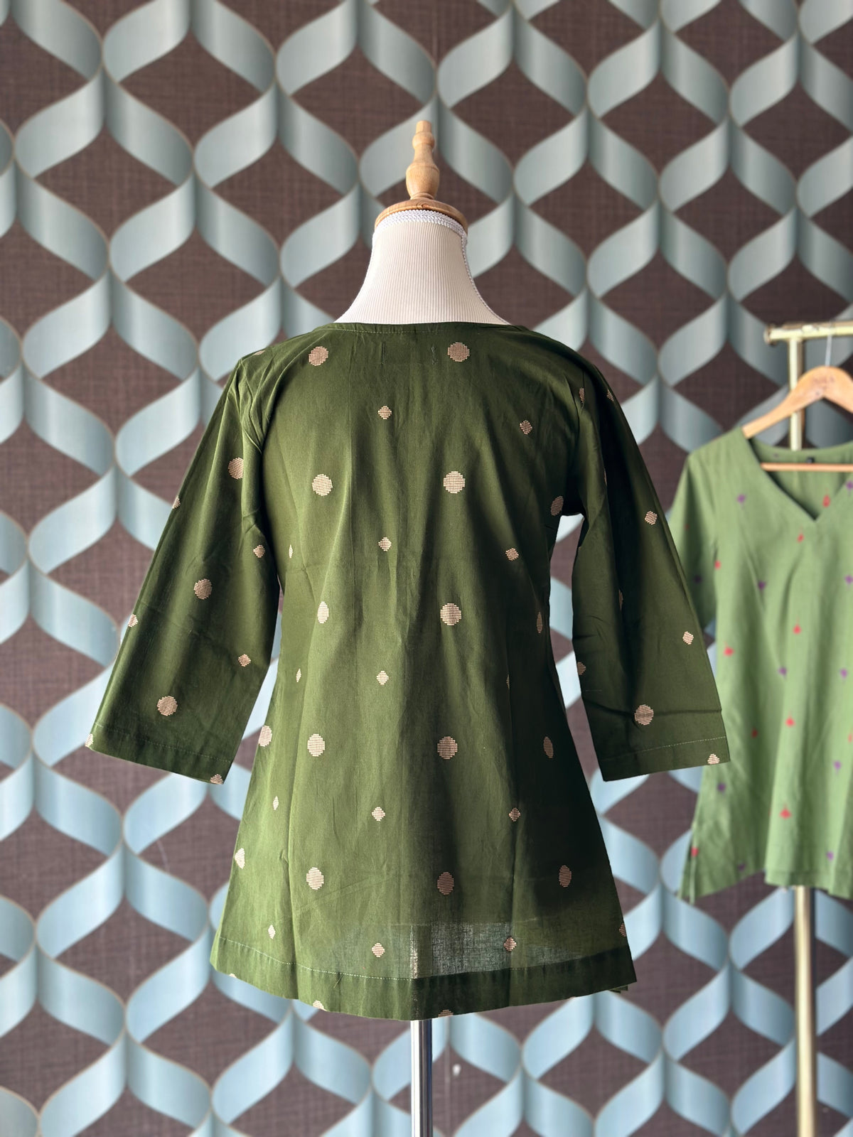 Forest Green Handloom Cotton V-Neck Top