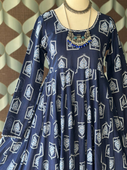 Neelam Indigo Cotton Anarkali