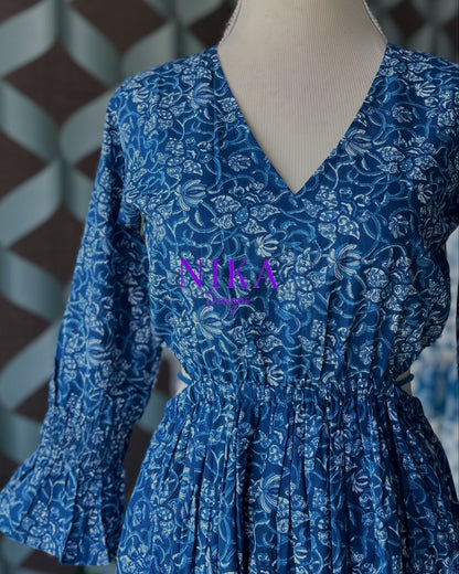 Cotton Indigo Blue cut-out waist dress