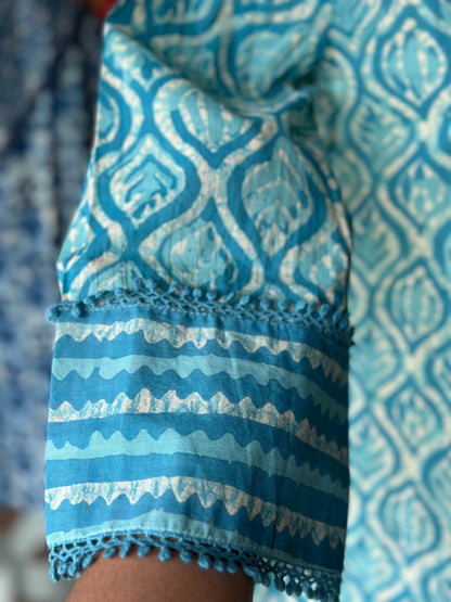Turquoise Blue Cotton Short Top