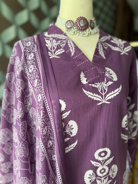 Purple Cotton Suit Set