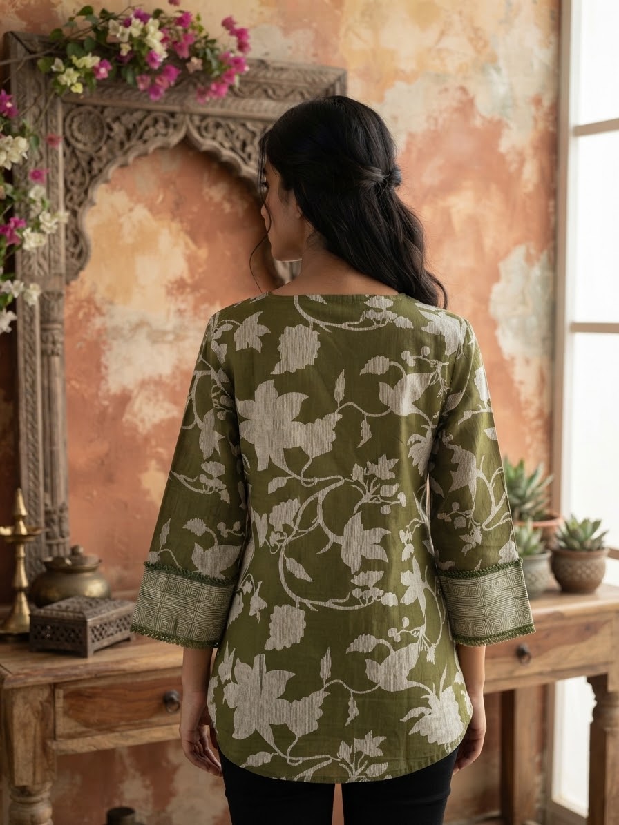 Green Floral Cotton Top