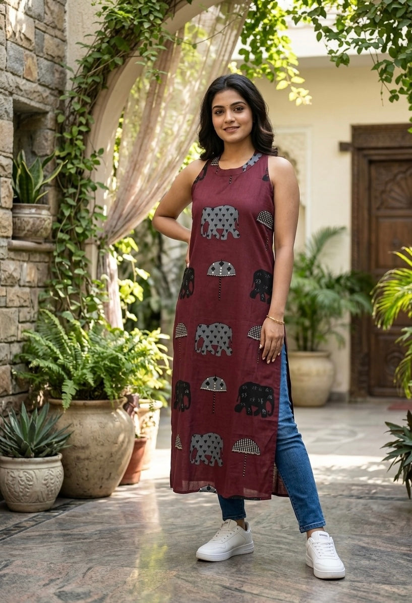 Burgundy Elep Cotton Halter Neck