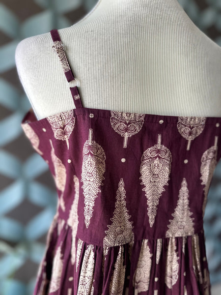 Maroon Red Butta Strap Top