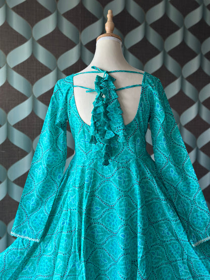 Bhandini Aqua Blue Cotton Anarkali