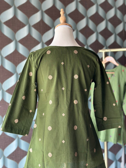 Forest Green Handloom Cotton V-Neck Top