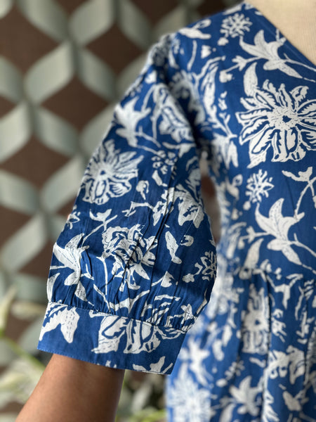 Blue&White Floral Midi Dress