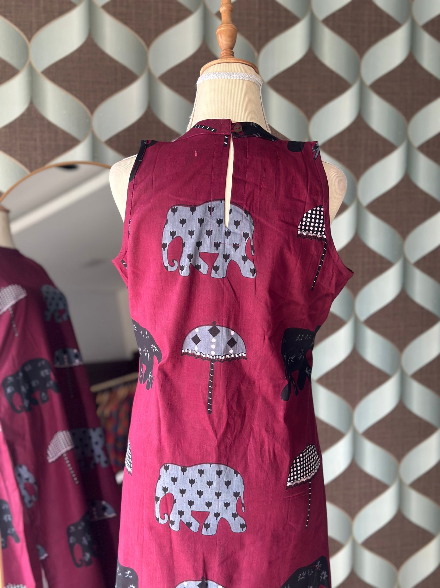 Burgundy Elep Cotton Halter Neck