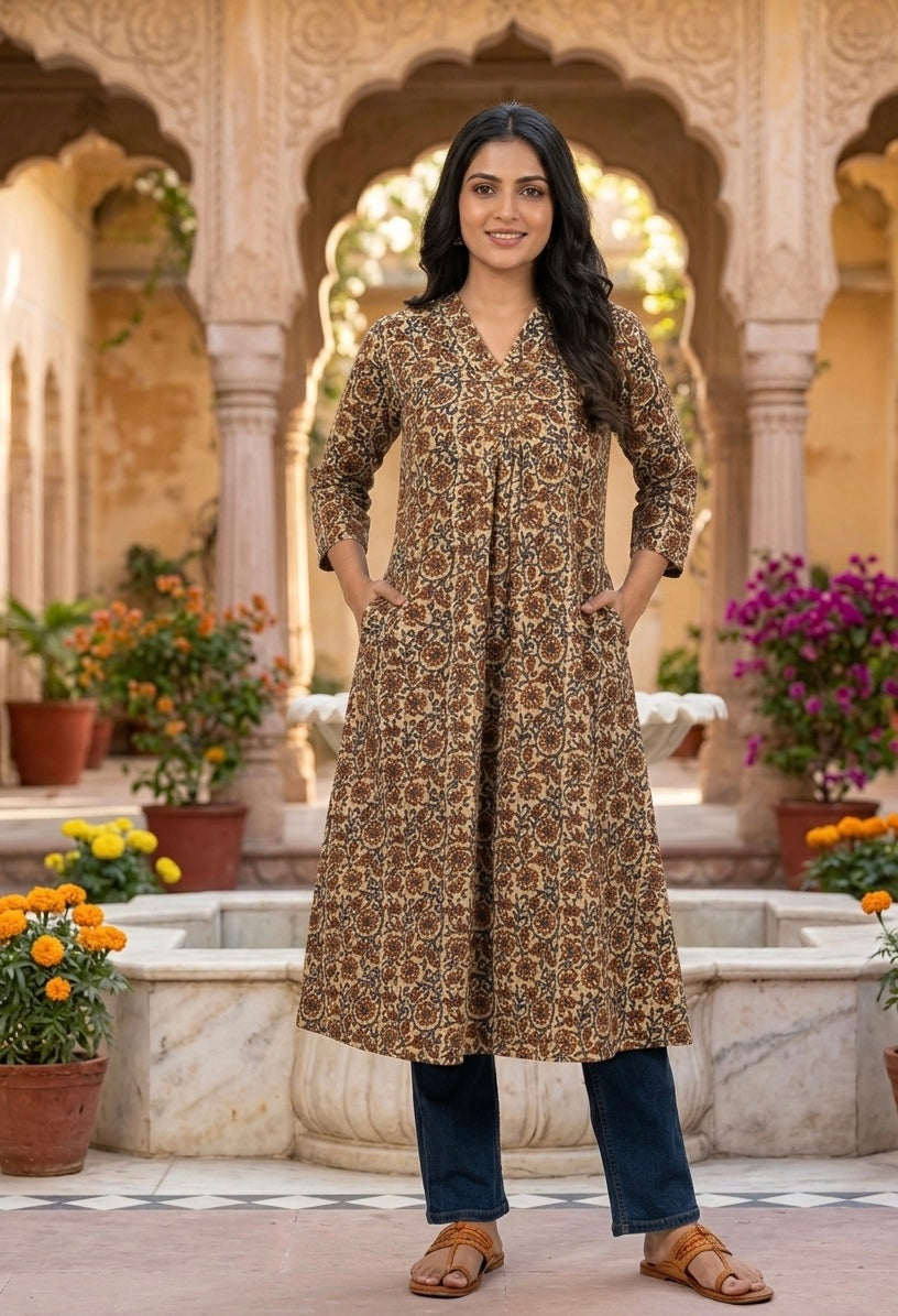Floral Kalamlari A-Line Kurta Top