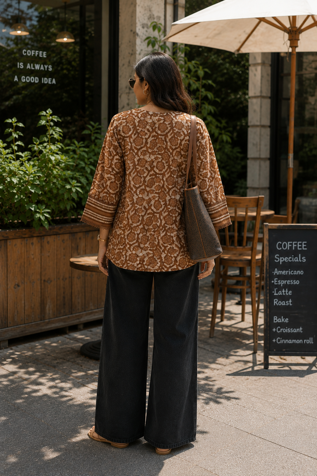 Caramel Floral Cotton Short Top