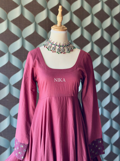 Mauve Pink Cotton Anarkali