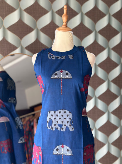Dark Blue Elep Cotton Halter Neck