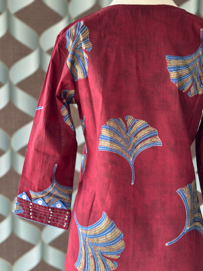 Maroon Printed Cotton Short Top