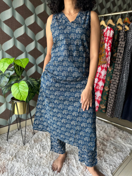 Navy Blue Elephant Cotton Set