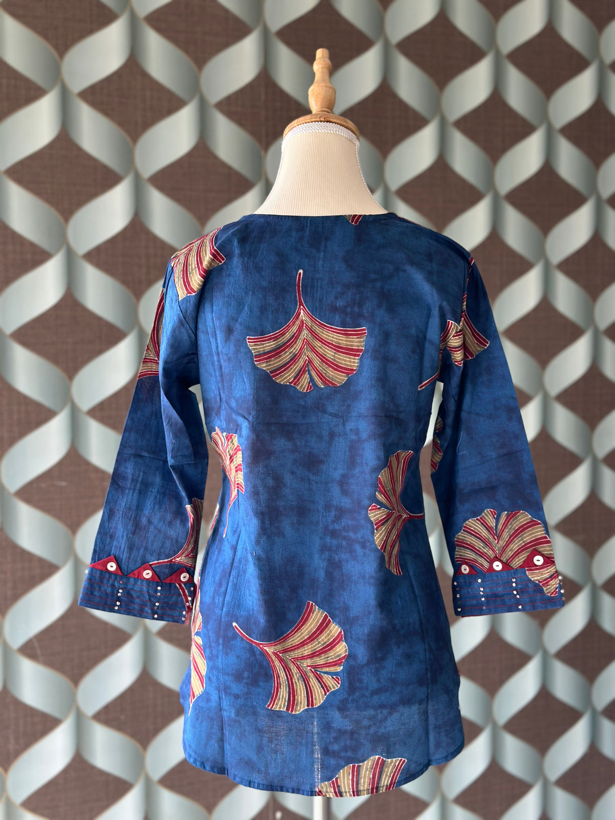 Berry Blue Printed Cotton Short Top