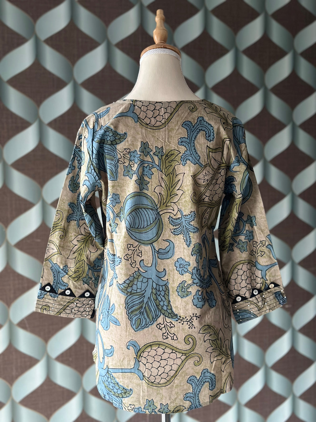Olive Paisley Cotton Short Top