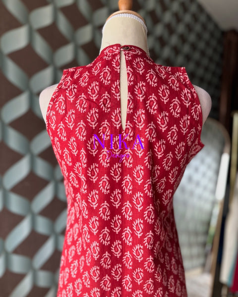 Red motif Halter Neck Kurta