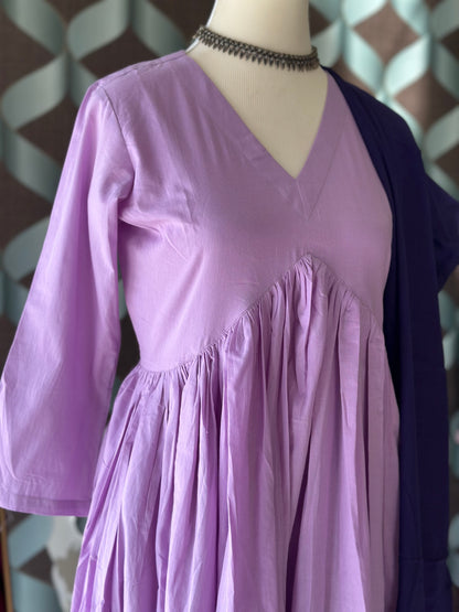 TANIKA Lavender Bliss Pure Cotton Anarkali Set with Blueberry Mul Cotton Dupatta