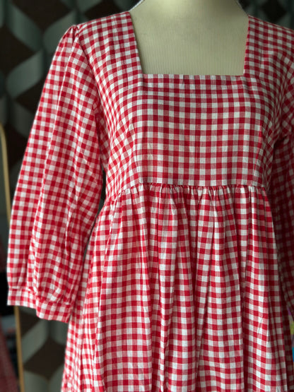 Red Gingham Midi Dress