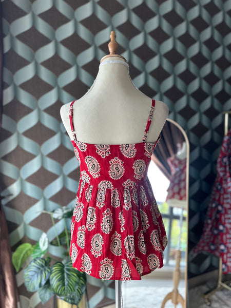 Red&Cream Paisley Motif Starp Top