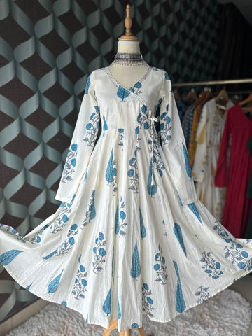 Mul Cotton Blue&Cream Anarkali