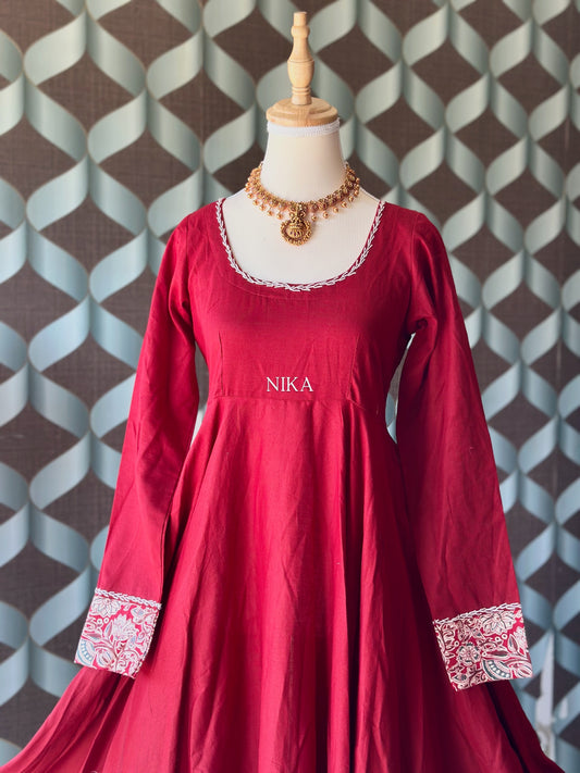 Kum Kum Red Cotton Anarkali