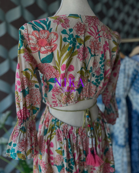 Cream Floral Cut-out Waist Dress