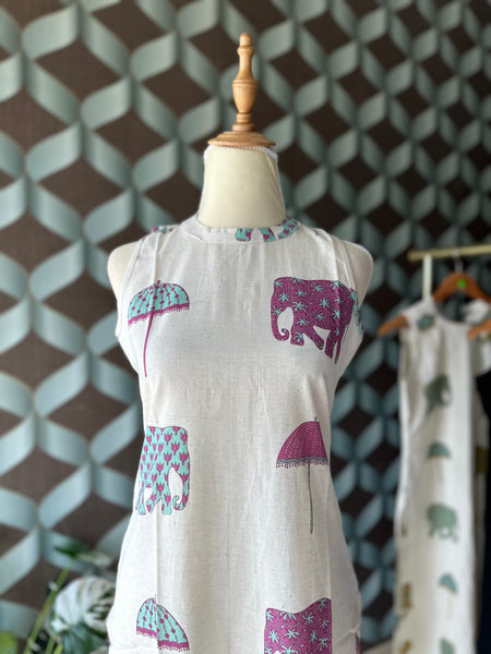 Jaipur Elephant & Umbrella Kurta Top(Megenta&Teal)