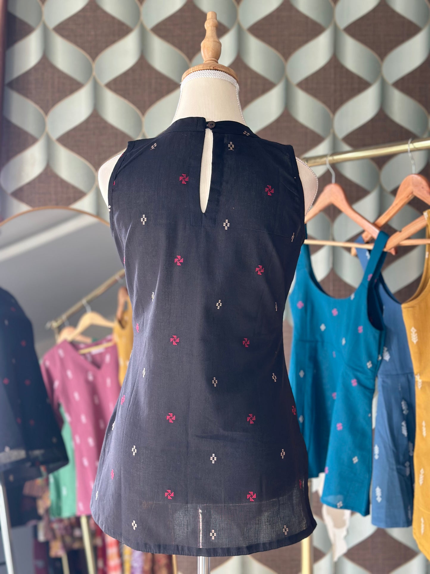 Classic Black Halter Handloom Cotton Top