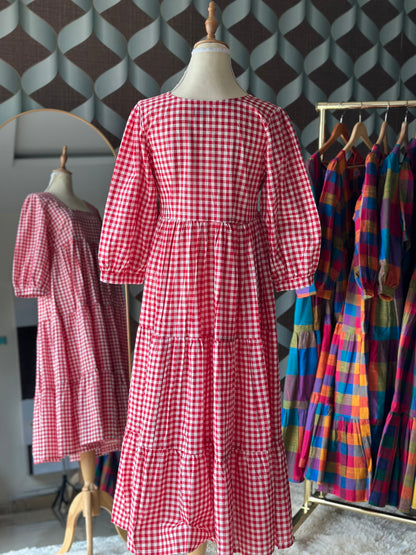 Red Gingham Midi Dress