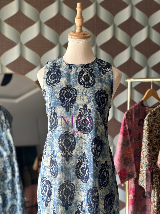 Indigo Blue Cotton Sleeveless Dress