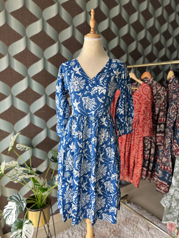 Blue&White Floral Midi Dress
