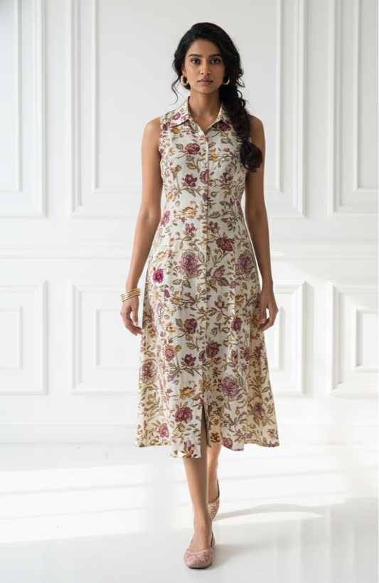 Beige Floral Dress