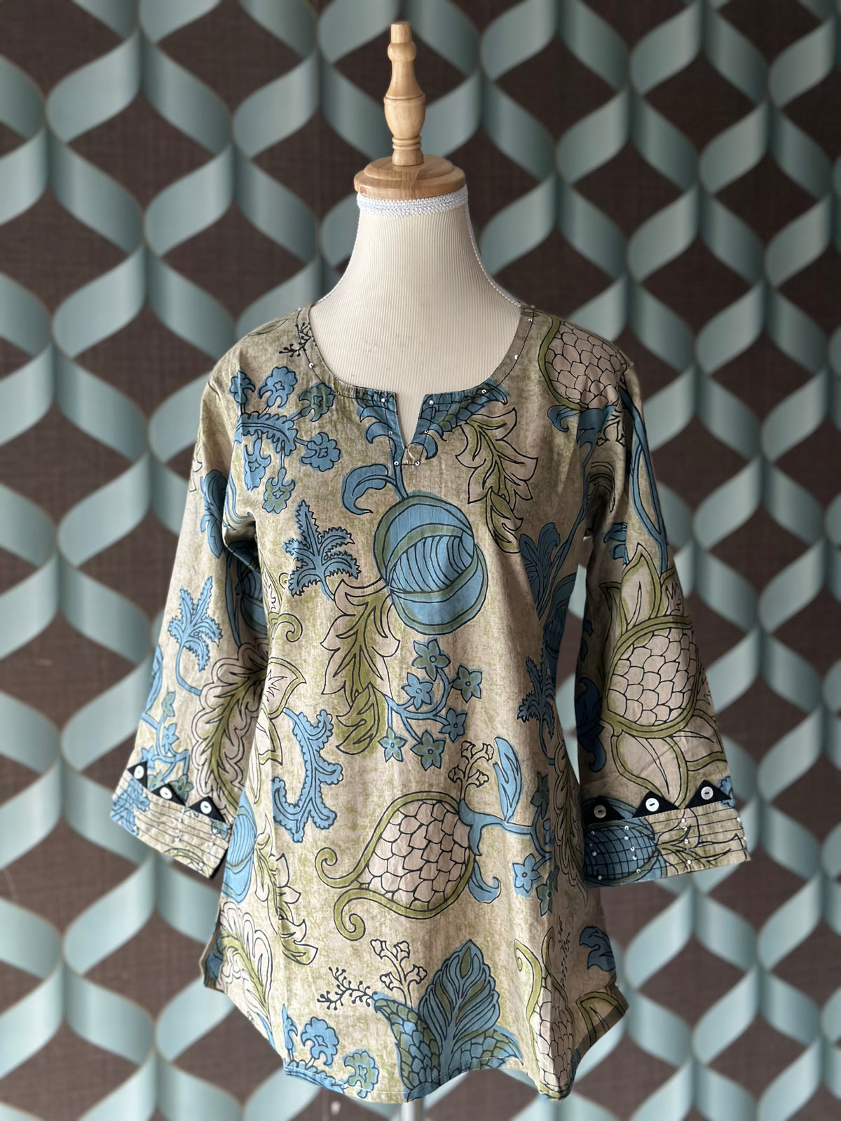 Olive Paisley Cotton Short Top