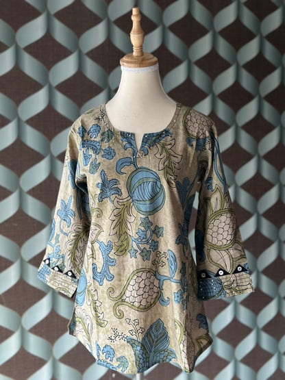 Olive Paisley Cotton Short Top