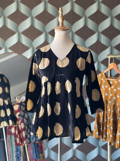 Black & Beige Polka Top