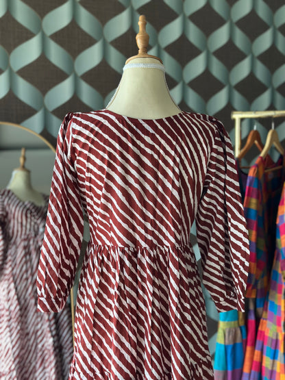 Brick Red Lehariya Midi Dress