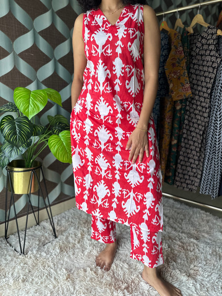 Coral Red Motif Cotton Set