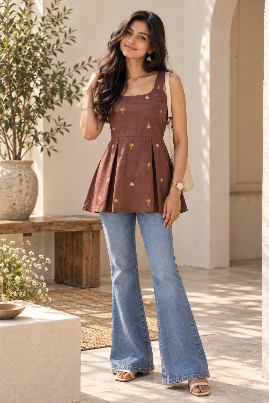Chocolate Brown Handloom Cotton Short Top