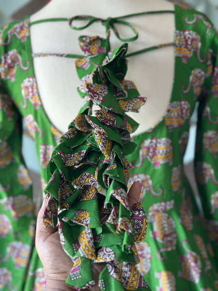 Green Cotton Elephant Anarkali