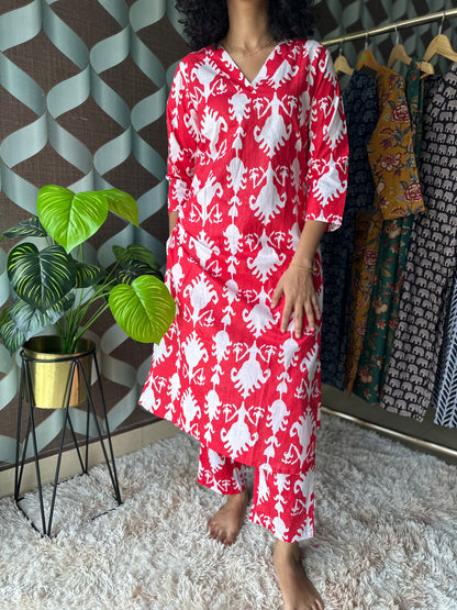 Coral Red Motif Cotton Set