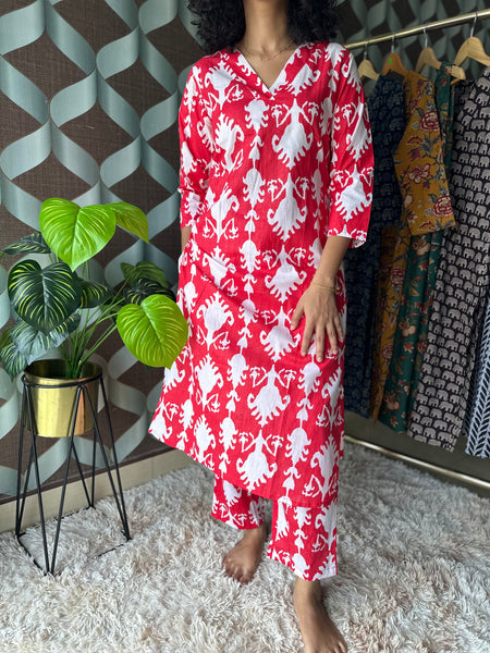 Coral Red Motif Cotton Set