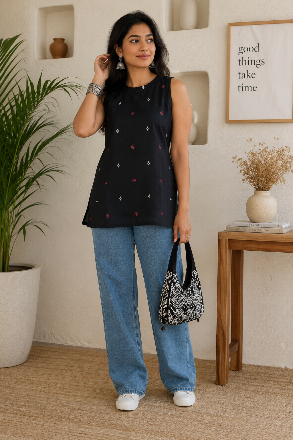 Classic Black Halter Handloom Cotton Top
